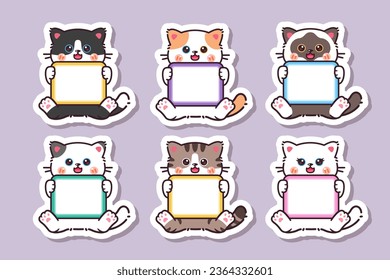 Cute kawaii baby cat animal sticker with blank label name tag cartoon doodle hand drawn style vector set collection. Cute cat sticker vector.