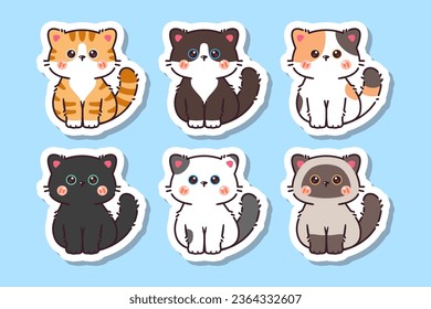 Cute kawaii baby cat animal sticker with blank label name tag cartoon doodle hand drawn style vector set collection. Cute cat sticker vector.