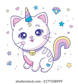 Cute kawaii baby caticorn cat unicorn