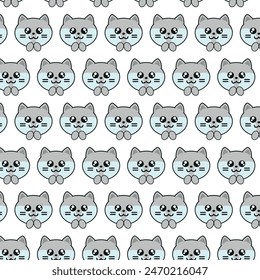 Cute Kawaii Baby Cats or Kittens in Funny Poses - Seamless Vector Pattern. White and funny fat cats for print or sticker design