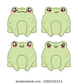 Cute kawaii baby frog in cartoon style. Vector.