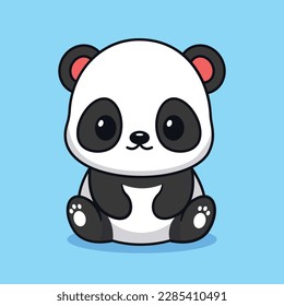 Cute kawaii baby panda sitting cartoon character vector icon illustration. Children illustration animal nature concept. Flat Cartoon Style