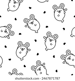 Cute kawaii baby seals. Seamless pattern. Coloring Page. Funny cartoon characters arctic and antarctic animals. Hand drawn style. Vector drawing. Design ornaments.