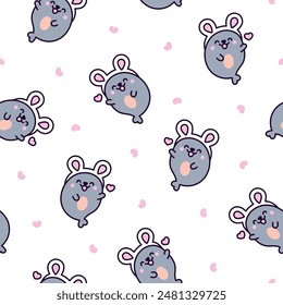 Cute kawaii baby seals. Seamless pattern. Funny cartoon characters arctic and antarctic animals. Hand drawn style. Vector drawing. Design ornaments.