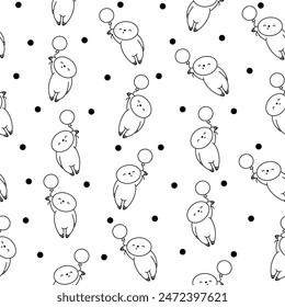 Cute kawaii baby sloth. Seamless pattern. Coloring Page. Cartoon funny animal character. Hand drawn style. Vector drawing. Design ornaments.