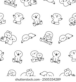 Cute kawaii baby sloth. Seamless pattern. Coloring Page. Cartoon funny animal character. Hand drawn style. Vector drawing. Design ornaments.