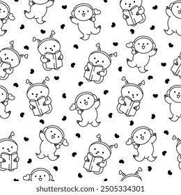 Cute kawaii baby sloth. Seamless pattern. Coloring Page. Cartoon funny animal character. Hand drawn style. Vector drawing. Design ornaments.
