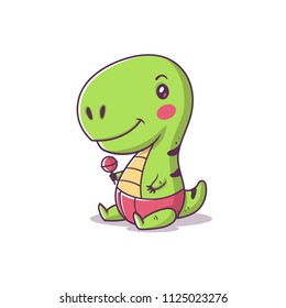 Cute kawaii baby tyrannosaurus rex, little t-rex cartoon vector illustration