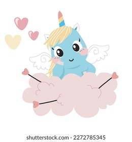 Cute and Kawaii baby unicorn clipart on white background for kids fashion artworks, children books, birthday invitations, greeting cards, posters. Fantasy cartoon vector illustration. Vector file.