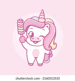 Cute kawaii baby unicorn and lolly ice cream cartoon 