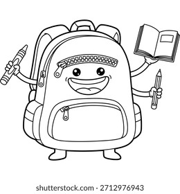 Linda página para colorear de mochila kawaii para niños