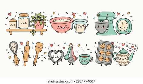 Cute Kawaii Baking Kitchen Tools Cookies Mixer Teapot and Dessert Cooking Collection for Bakery Designs