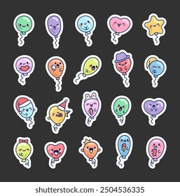 Cute kawaii balloon. Sticker Bookmark. Funny cartoon characters. Hand drawn style. Vector drawing. Collection of design elements.