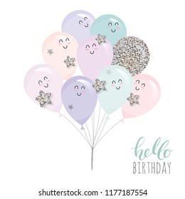 Cute kawaii balloons. For birthday, baby shower or holidays design. Vector