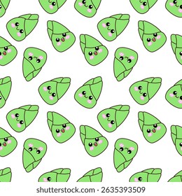 Cute Kawaii Bamboo Shoot Seamless Pattern on White Background