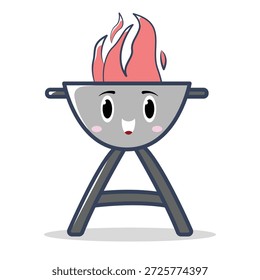 Cute Kawaii Barbecue Grill Vector Pastel Colored Flat Style Cooking Illustration, Hand-Drawn Cartoon BBQ Grill Icon for Outdoor Party, Summer Picnic, Family Gathering, Kids Design, and Food Theme