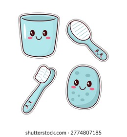 Cute kawaii bathroom hygiene elements set