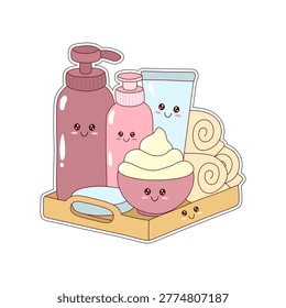 Cute kawaii bathroom hygiene elements set