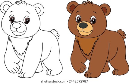 Cute kawaii bear cartoon character coloring page isolated on white background vector illustration