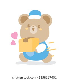 cute kawaii bear with parcel cartoon graphic element