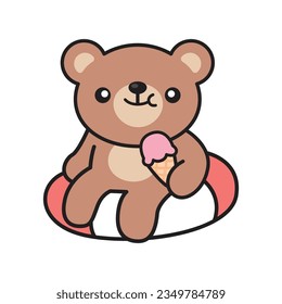 Cute Kawaii Bear Summer with Ice cream using Lifebuoy