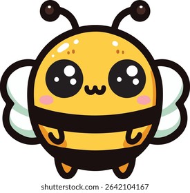 Cute Kawaii Bee with Big Eyes and Cheeky Smile, Cartoon Illustration
