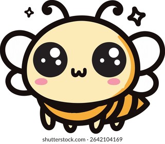 Cute Kawaii Bee with Big Eyes and Cheeky Smile, Cartoon Illustration