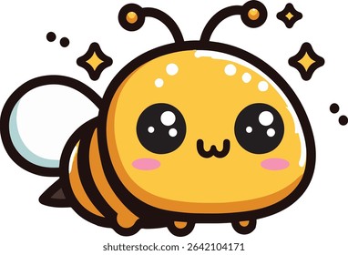 Cute Kawaii Bee with Big Eyes and Cheeky Smile, Cartoon Illustration