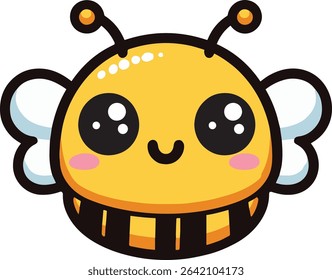 Cute Kawaii Bee with Big Eyes and Cheeky Smile, Cartoon Illustration