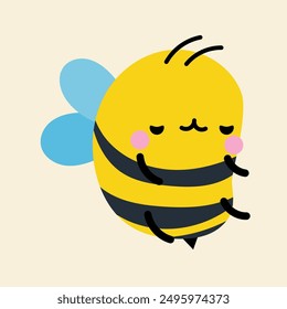 Cute kawaii bee in cartoon, flat, doodle, simple style. Design element for posters, postcards, greeting cards, wallpapers, children's clothes, fabrics, t-shirts, logos