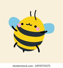 Cute kawaii bee in cartoon, flat, doodle, simple style. Design element for posters, postcards, greeting cards, wallpapers, children's clothes, fabrics, t-shirts, logos