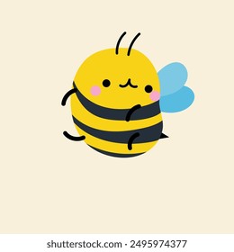 Cute kawaii bee in cartoon, flat, doodle, simple style. Design element for posters, postcards, greeting cards, wallpapers, children's clothes, fabrics, t-shirts, logos