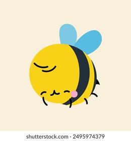 Cute kawaii bee in cartoon, flat, doodle, simple style. Design element for posters, postcards, greeting cards, wallpapers, children's clothes, fabrics, t-shirts, logos