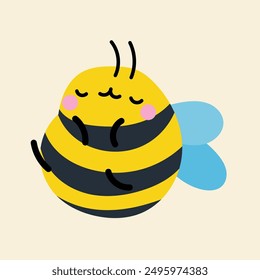 Cute kawaii bee in cartoon, flat, doodle, simple style. Design element for posters, postcards, greeting cards, wallpapers, children's clothes, fabrics, t-shirts, logos