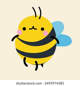 Cute kawaii bee in cartoon, flat, doodle, simple style. Design element for posters, postcards, greeting cards, wallpapers, children's clothes, fabrics, t-shirts, logos