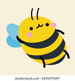 Cute kawaii bee in cartoon, flat, doodle, simple style. Design element for posters, postcards, greeting cards, wallpapers, children's clothes, fabrics, t-shirts, logos