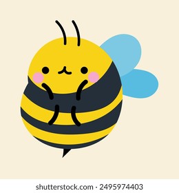 Cute kawaii bee in cartoon, flat, doodle, simple style. Design element for posters, postcards, greeting cards, wallpapers, children's clothes, fabrics, t-shirts, logos