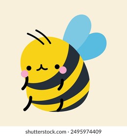 Cute kawaii bee in cartoon, flat, doodle, simple style. Design element for posters, postcards, greeting cards, wallpapers, children's clothes, fabrics, t-shirts, logos