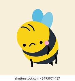Cute kawaii bee in cartoon, flat, doodle, simple style. Design element for posters, postcards, greeting cards, wallpapers, children's clothes, fabrics, t-shirts, logos