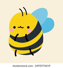 Cute kawaii bee in cartoon, flat, doodle, simple style. Design element for posters, postcards, greeting cards, wallpapers, children's clothes, fabrics, t-shirts, logos