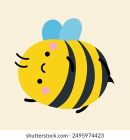 Cute kawaii bee in cartoon, flat, doodle, simple style. Design element for posters, postcards, greeting cards, wallpapers, children's clothes, fabrics, t-shirts, logos