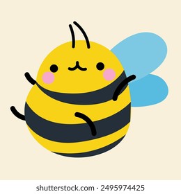 Cute kawaii bee in cartoon, flat, doodle, simple style. Design element for posters, postcards, greeting cards, wallpapers, children's clothes, fabrics, t-shirts, logos