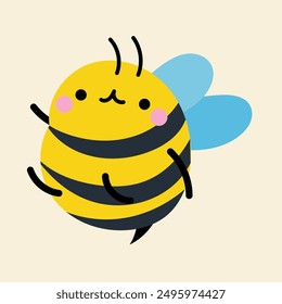 Cute kawaii bee in cartoon, flat, doodle, simple style. Design element for posters, postcards, greeting cards, wallpapers, children's clothes, fabrics, t-shirts, logos