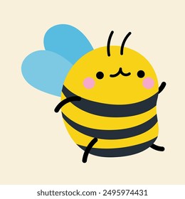 Cute kawaii bee in cartoon, flat, doodle, simple style. Design element for posters, postcards, greeting cards, wallpapers, children's clothes, fabrics, t-shirts, logos