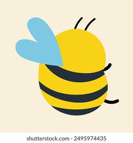 Cute kawaii bee in cartoon, flat, doodle, simple style. Design element for posters, postcards, greeting cards, wallpapers, children's clothes, fabrics, t-shirts, logos
