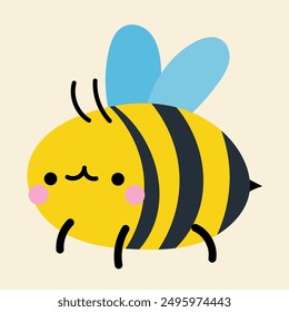 Cute kawaii bee in cartoon, flat, doodle, simple style. Design element for posters, postcards, greeting cards, wallpapers, children's clothes, fabrics, t-shirts, logos