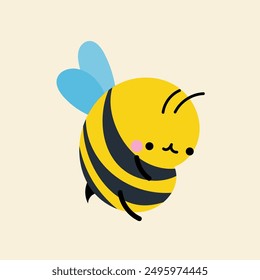 Cute kawaii bee in cartoon, flat, doodle, simple style. Design element for posters, postcards, greeting cards, wallpapers, children's clothes, fabrics, t-shirts, logos