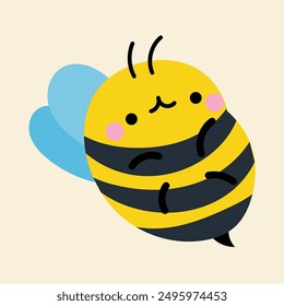Cute kawaii bee in cartoon, flat, doodle, simple style. Design element for posters, postcards, greeting cards, wallpapers, children's clothes, fabrics, t-shirts, logos