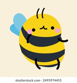 Cute kawaii bee in cartoon, flat, doodle, simple style. Design element for posters, postcards, greeting cards, wallpapers, children's clothes, fabrics, t-shirts, logos