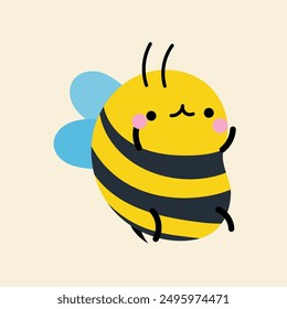 Cute kawaii bee in cartoon, flat, doodle, simple style. Design element for posters, postcards, greeting cards, wallpapers, children's clothes, fabrics, t-shirts, logos